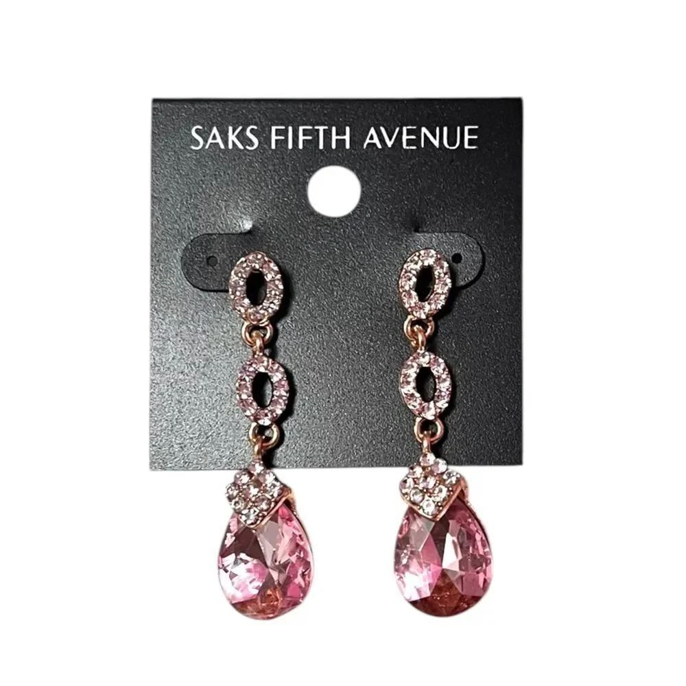 Saks Fifth Avenue Rose Pink Teardrop Crystal Dangle Earrings
